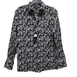 MARC FISHER Men's Med Floral Button Down Slim Fit Shirt Long Sleeve Polo Pocket